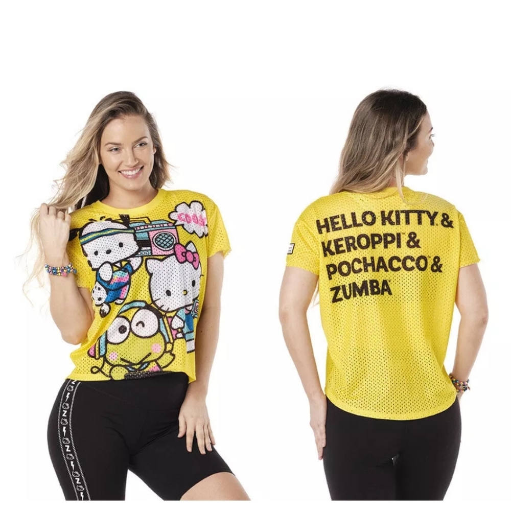 NWT ZUMBA HELLO KITTY "Mell-oh Yellow"  Mesh Top Size Xl